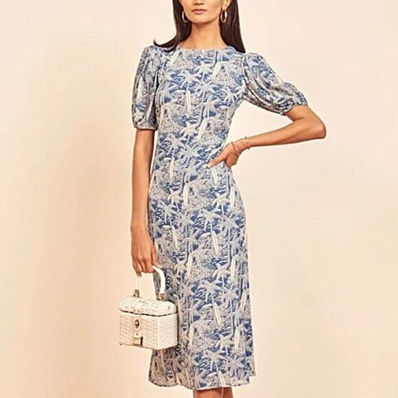 Reformation Dresses & Skirts - Reformation Palmer Blue White Surfboard Floral Midi Dress Size 6